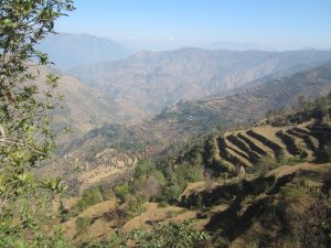 Step Farming in hills Panchchuli range seen atop