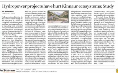 Hydropower Projects have hurt Kinnaur Ecosystem : Study